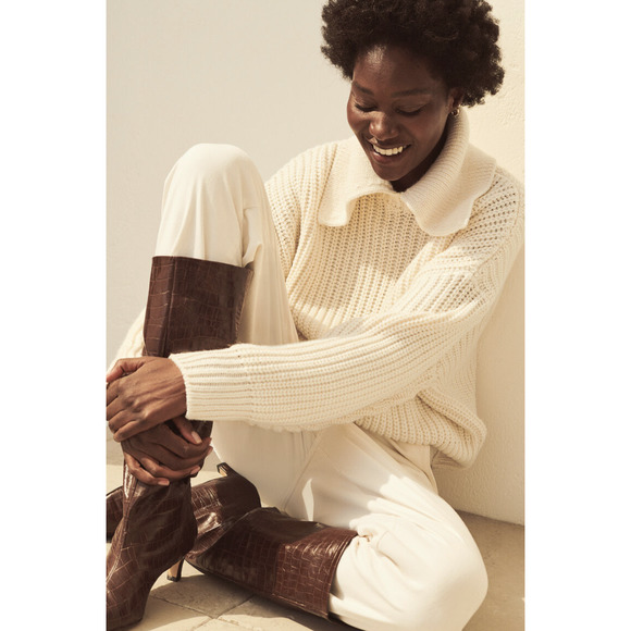 H&M Cream White Collared Rib Knit Pullover Sweater - Picture 3 of 7